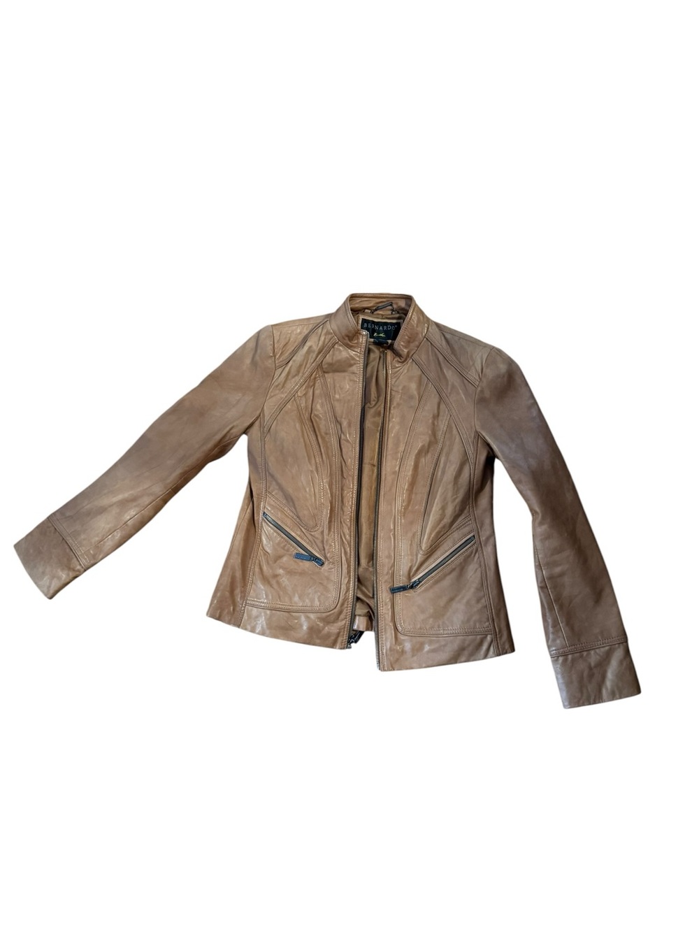 Women’s vintage Bernardo Leather Zip-Front Jacket in Tan